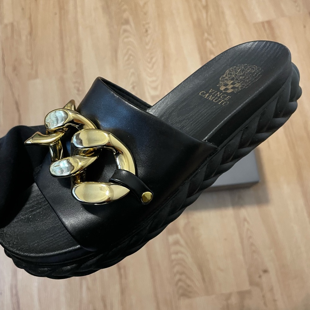 Vince Camuto Black and Gold Chain Mules - Picture 3 of 3